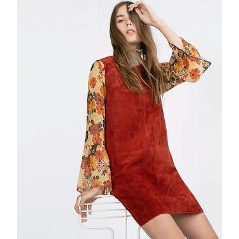 Gorgeous ❤️ ZARA Brick Red SUEDE Dress S - Picture 2 of 8